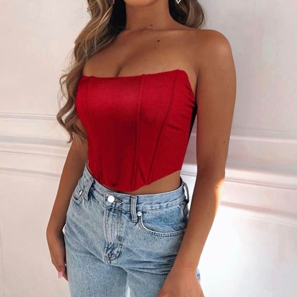 Red Strapless Corset Top